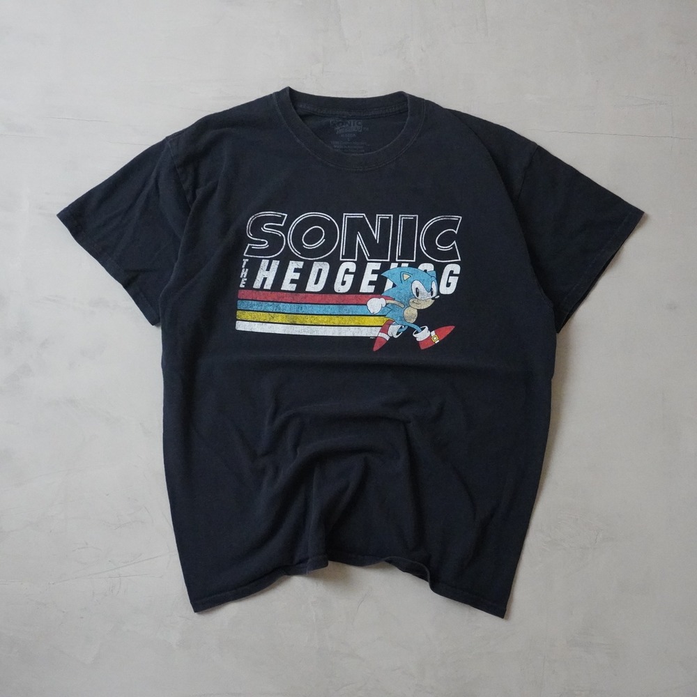 Sega Sonic the Hedgehog Graphic T-Shirt Mens Large Black Retro Logo